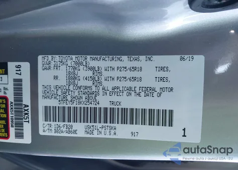 2019 Toyota Tundra Sr5 5.7L V8 from USA, damaged, VIN 5TFEY5F18KX254724